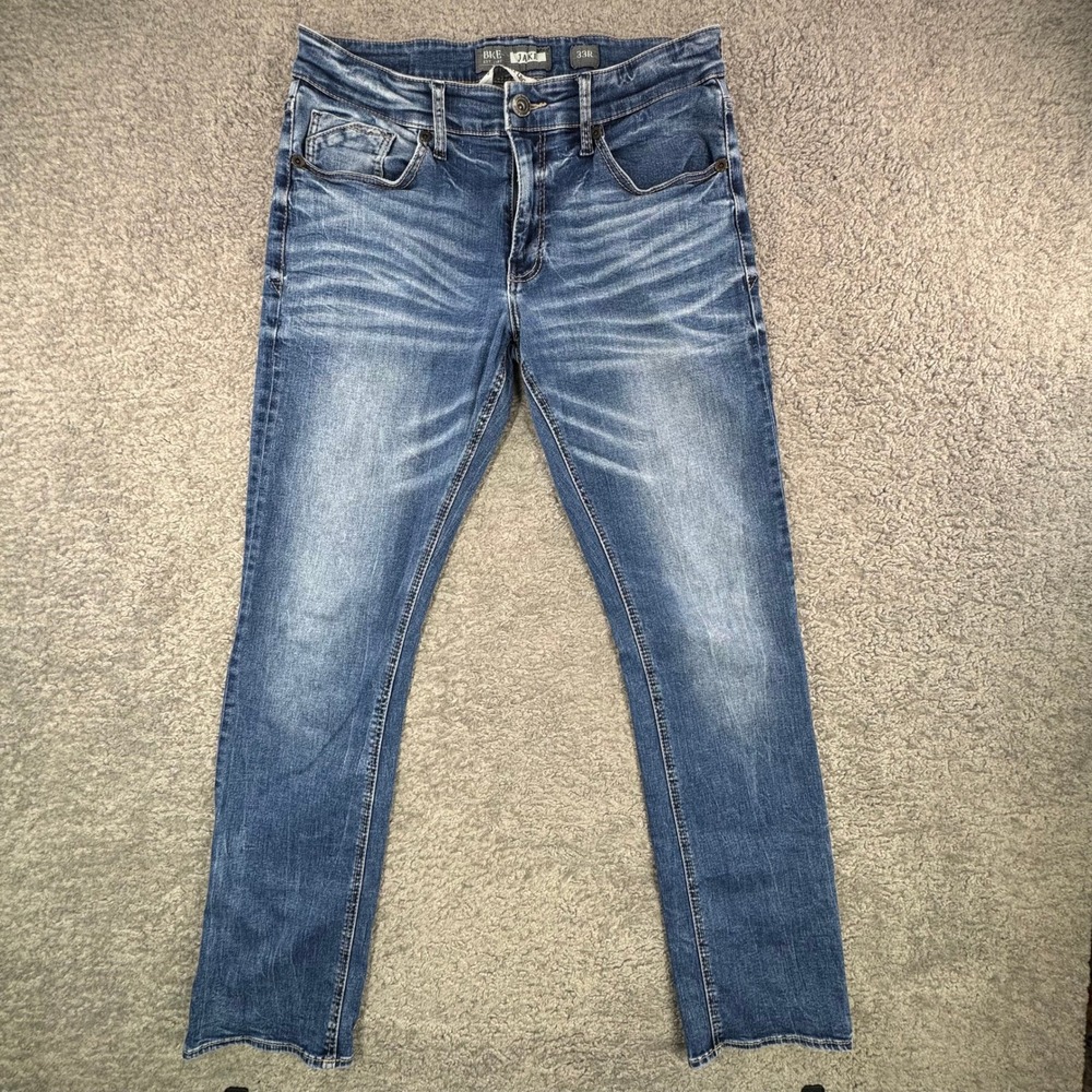 BKE Jake Mens 32x32 Straight Leg Jeans Medium Wash Blue Whiskered FLS16125R